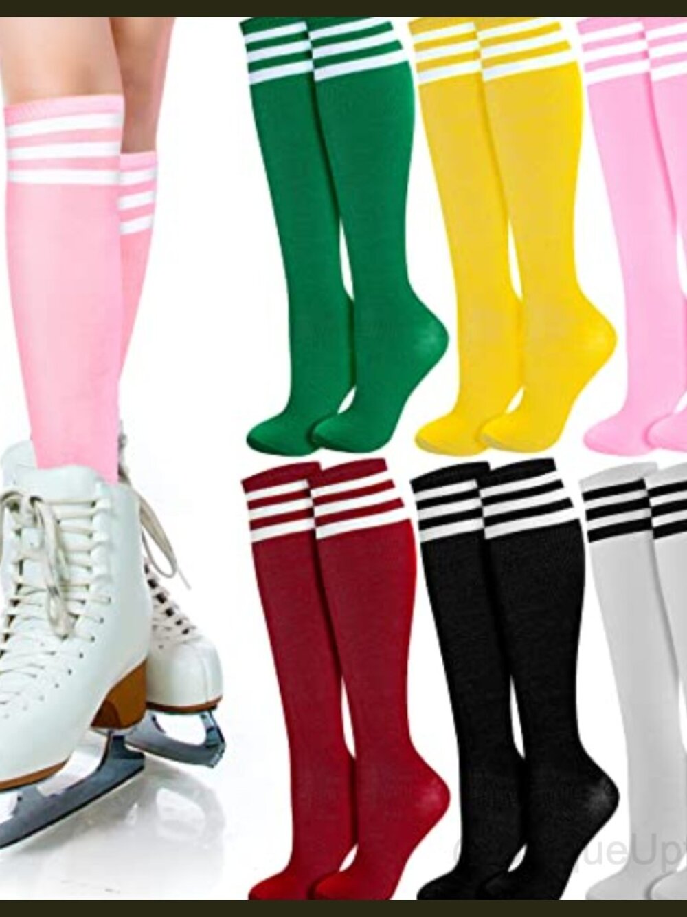 Knee High Striped Socks 6 Pairs Combed Cotton Blend Women Uniform Cheer